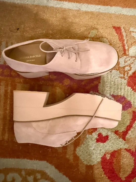Paloma Barcelo baby pink platform lace up sude Augusta shoes loafers 41 - Picture 1 of 4